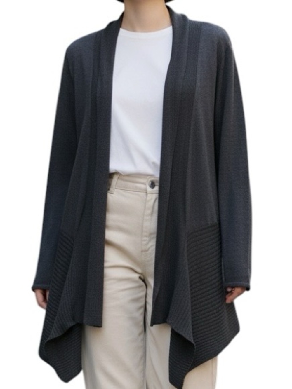 Apt. 9 Charcoal Draped Open-Front Cardigan Long Sleeve Knit Size Large